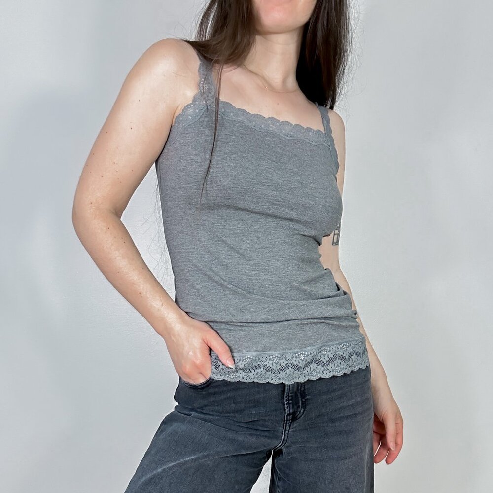 *Tezenis Grey Lace Cami NWT